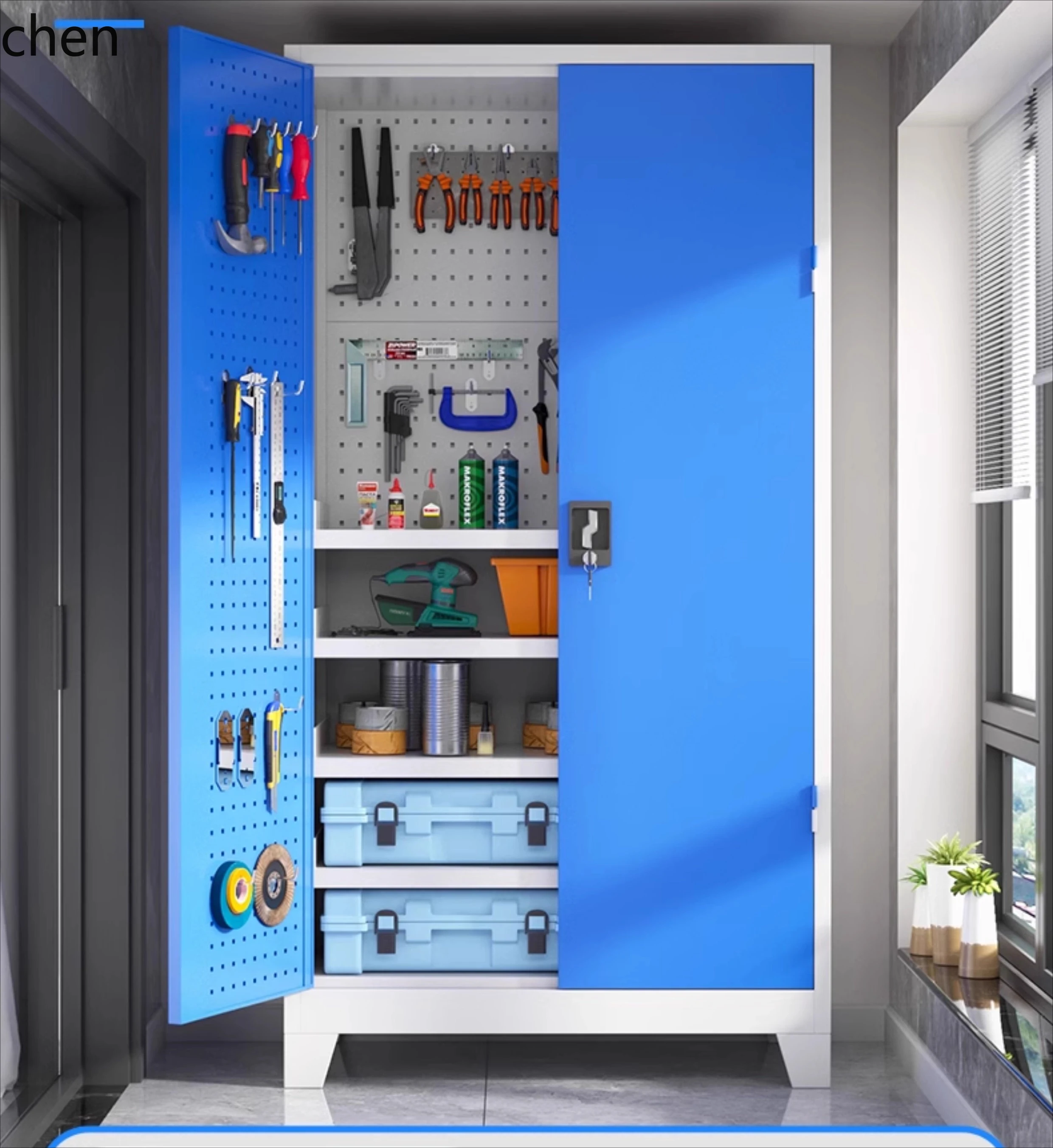 ZML Garage Storage Heavy-Duty Tool Organizer Fixed Basement Cabinet Moisture-Proof Lockable Standing Shelf
