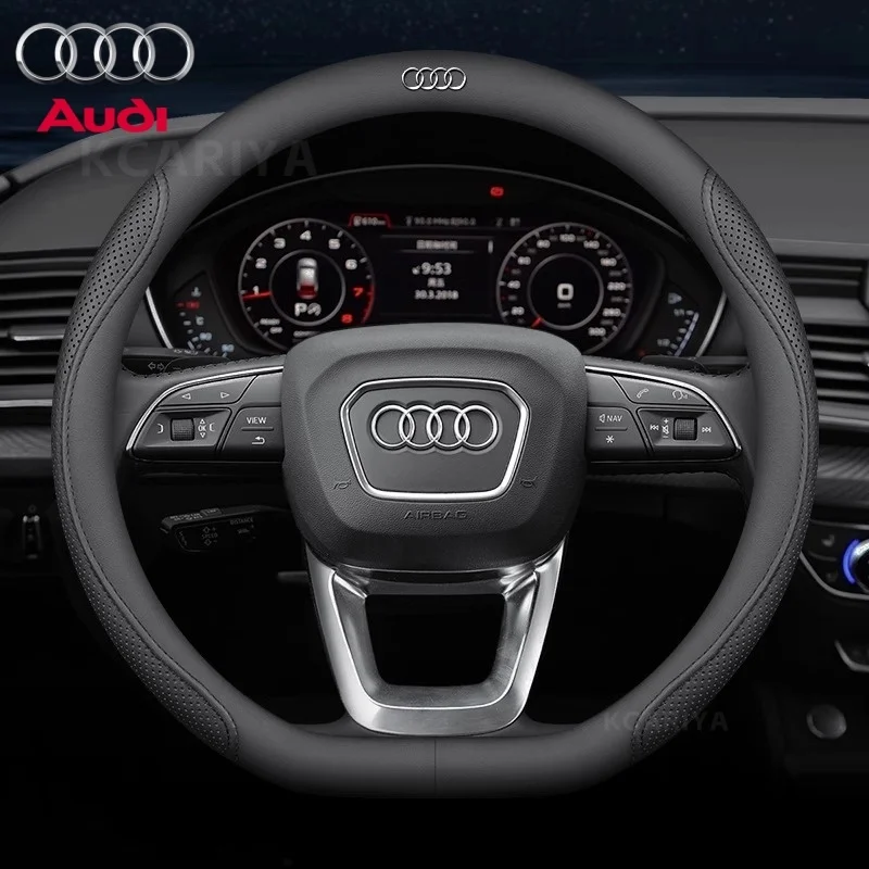 

For Audi S Line S3 S4 S5 S6 RS3 RS4 Q3 Q5 Q7 Q8 TT A3 A4 A5 A6 A7 A8 Car Ventilate Anti-Slip Carbon Fiber Steering Wheel Cover