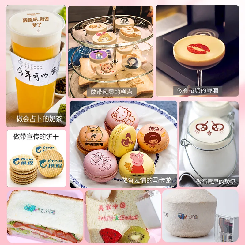 Imagem -04 - Mini Impressora de Alimentos Sistema Multilíngue Impressora a Jato de Tinta Portátil Café Flor Bolo Macaroon Padrão Pessoal Portátil Pequeno