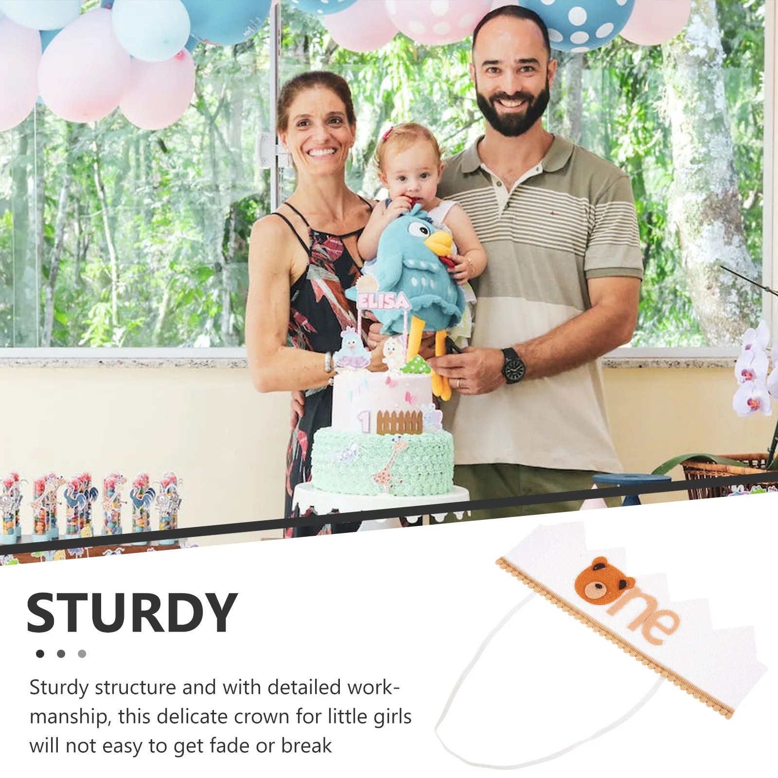 

Bear Toddler Crown First Birthday Headband Safe Materials Sturdy Structure Delicate Design Eye Catching Kids Party