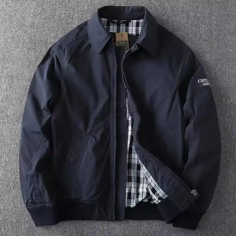 Men Solid Bomber Jacket Business Casual Urban Commuter Sprig Fall Long Sleeve Double-Layer Coat Wind-resistant Blazer