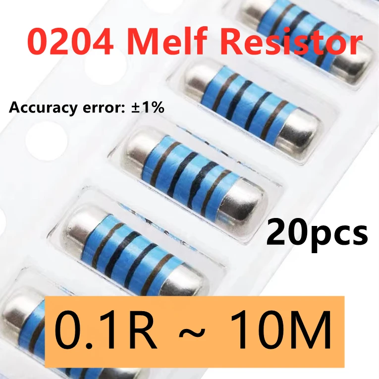 20pcs Chip Melf Resistor 1% 0204 1.3R 2.4R 10R 5.1R 20R 100R 1.2K 3.6K 5.6K 16K 24K 30K 100K 200K 1M MELF Cylindrical Resistance