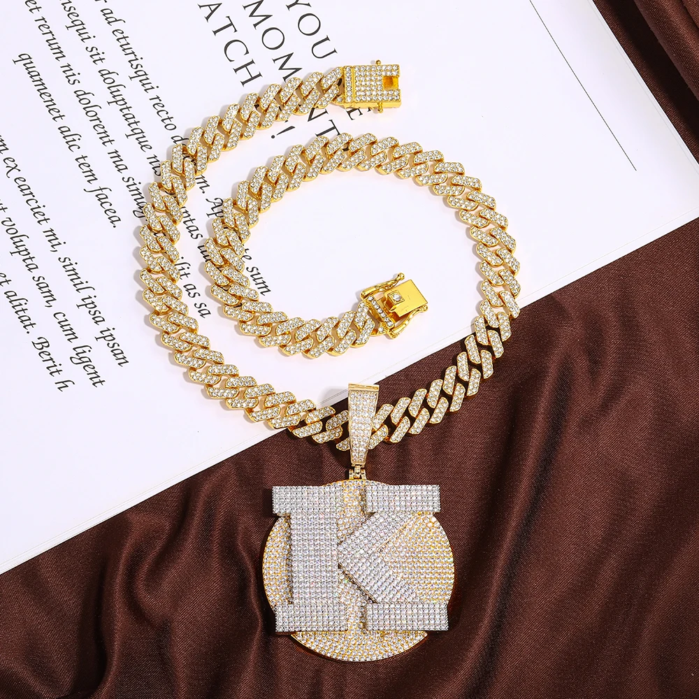 

Iced Out Hip Hop Oversize Capital A~Z Letter Two Color Pendant Cubic Zirconia Necklace Luxury Rapper Rock Custom Jewelry Gift