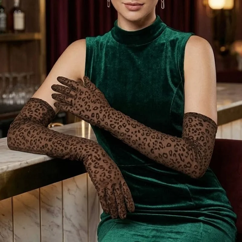 New Sexy Leopard Mesh Breathable Stretch Women's Retro Cosplay Dinner Nightclub Date Wedding Photography Accessories Gloves