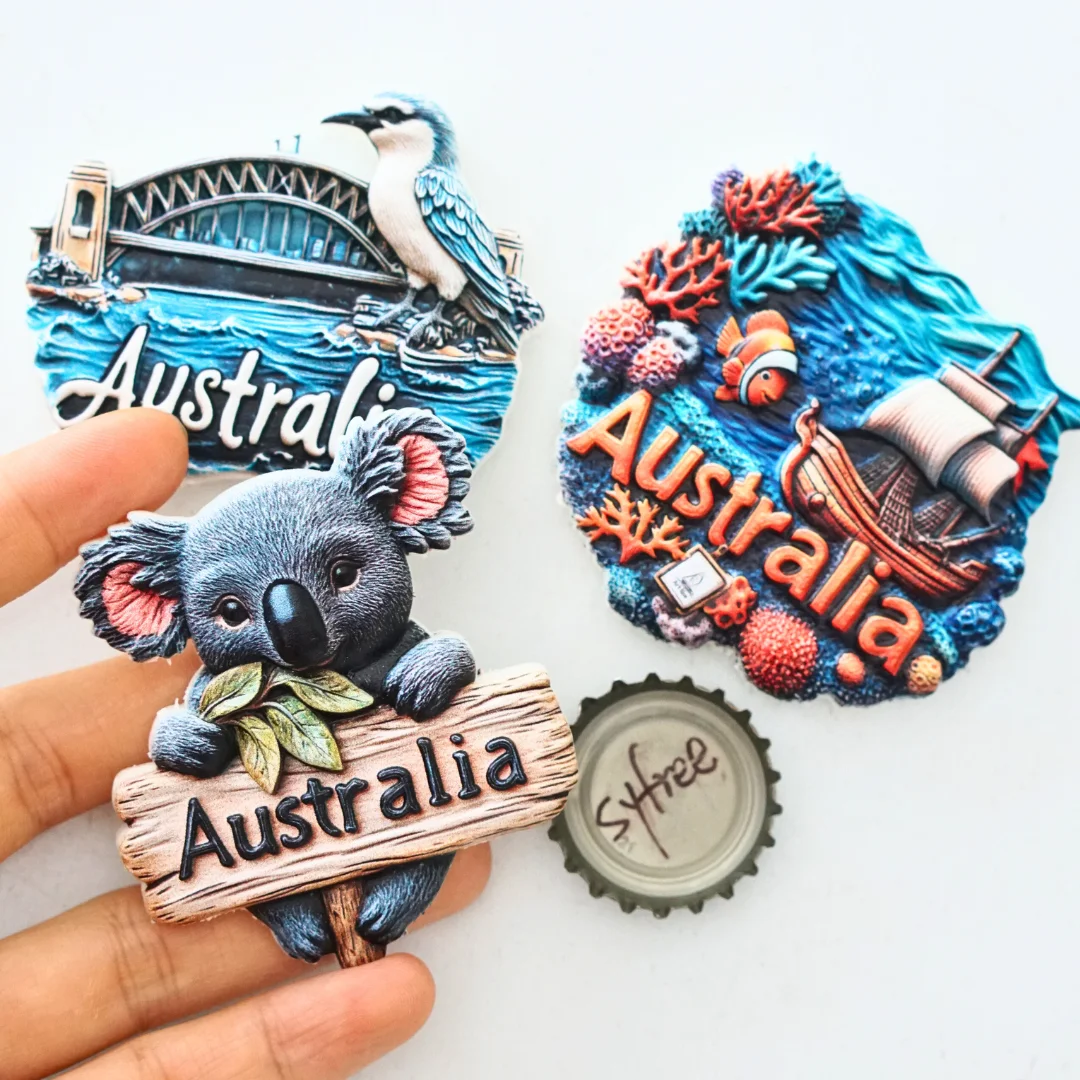 1pc, Australia Fridge Magnet, Koala Magnet, Ocean Magnet,Netherlands Windmill Tulip Four-Leaf Clover Fridge Sticker Home Decorat