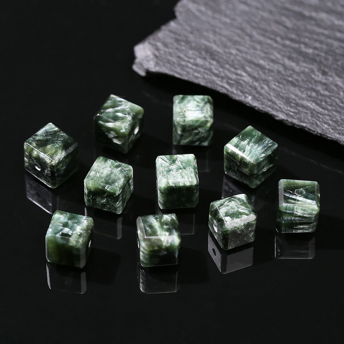 1 Pc Natural Stone Green Charoite Stone Seraphinite Faceted Square Shape Bead for Jewelry Making Diy Necklace Bracelet Accessory