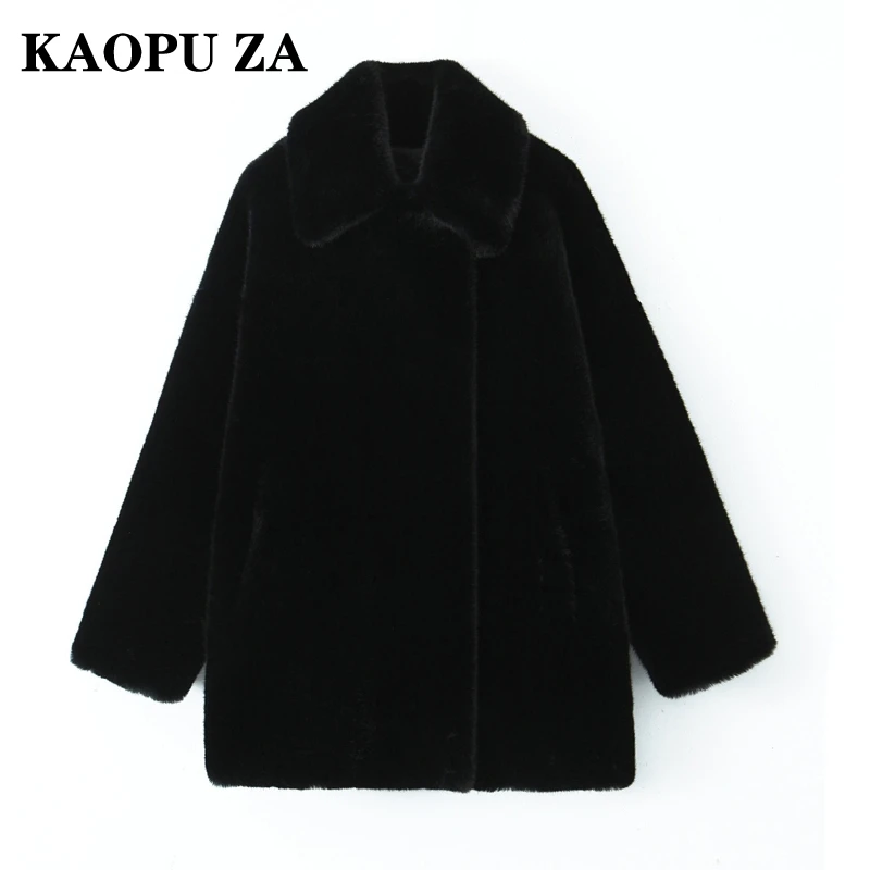 KAOPU ZA 2024 Autumn/Winter Woman Casual Turn-down Collar Long Sleeve Solid Color Overcoat Jacket Female Fashion Button Top Coat