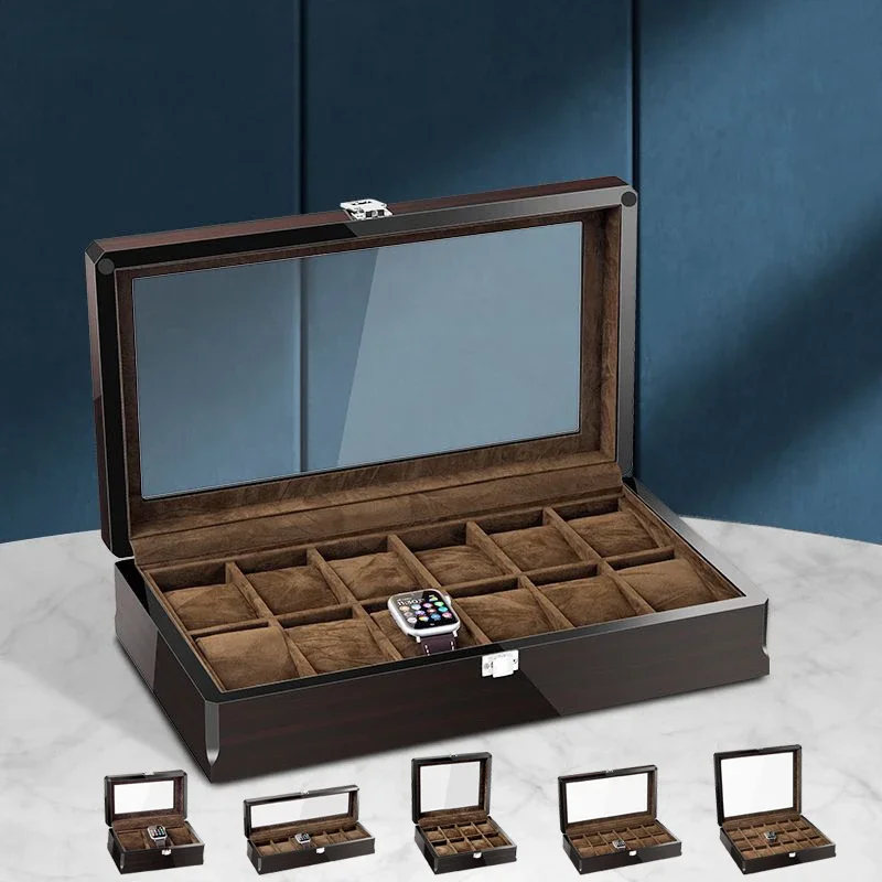 

High Grade Baking Varnish Ebony Grain Watch Box Jewelry Display Box Designer Brand Storage Case Maquillaje Sin Etiqueta Luxury