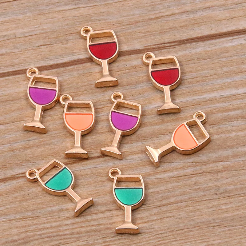 20pcs 9*18mm 4 Color Alloy Metal Drop Oil Wine Glass Charms Drinks Pendant For DIY Bracelet Necklace Jewelry Making