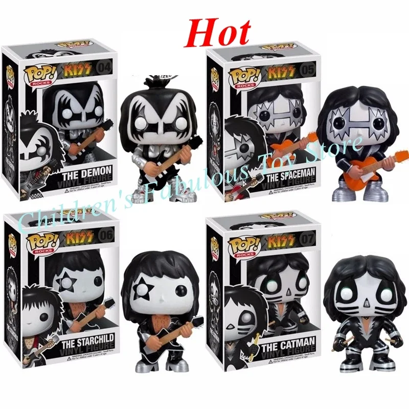 FUNKO POP  ROCKS KISS THE DEMON #04 SPACEMAN #05 STARCHILD #06 CATMAN #07 Action Figure Model Collection Toys for Kids