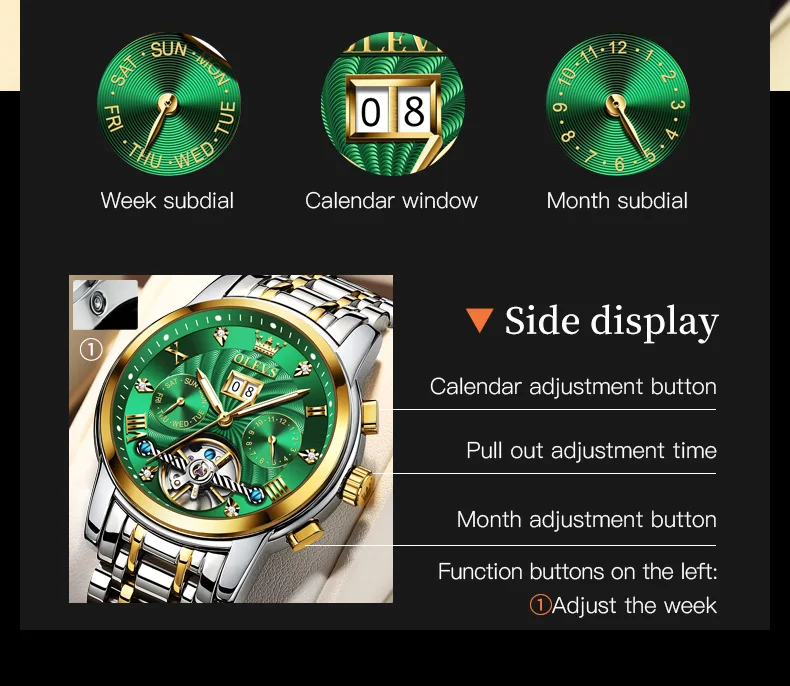 OLEVS 9910 Luxury Clock For Men Automatic Watch Waterproof Stainless Steel Mechanical Luminous Male Wristwatch