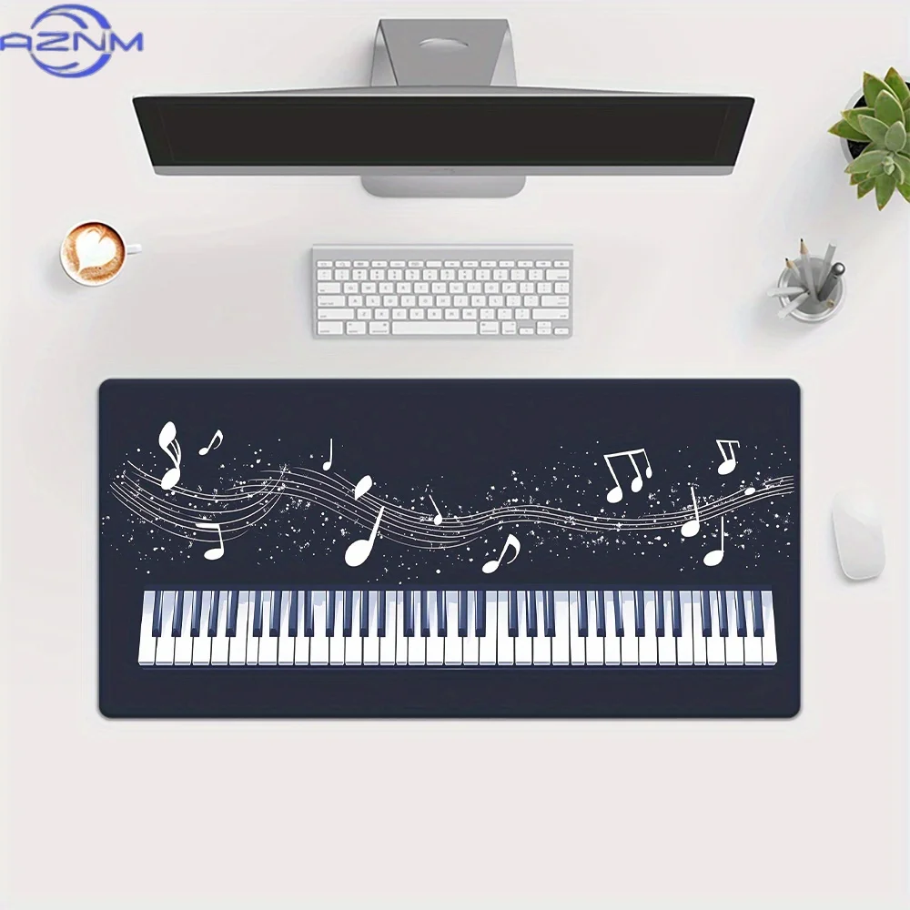 1 Piano Keyboard Design Mouse Pad - Black with White Music Notes and Sheet Music, Rubber Base, Suitable for Office and Gaming Se