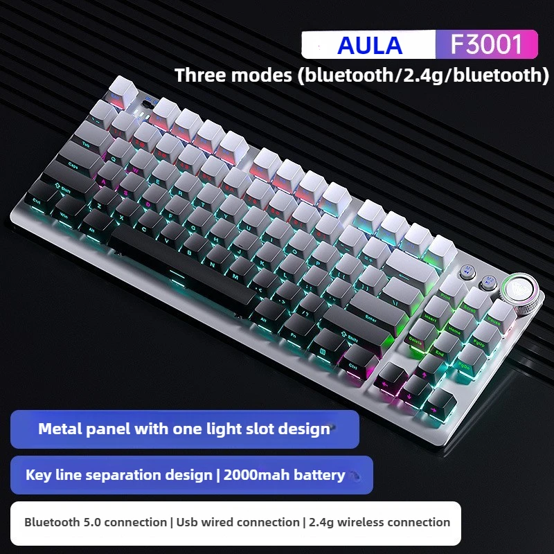 AULA F3001 Bluetooth Wireless Mechanical Keyboard 87 Keys 2 4G Wired E Sports Gaming teclado sem fio pc key board teclados white