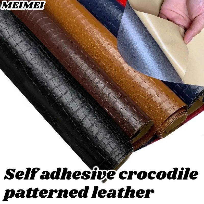 

Crocodile Artificial Self-adhesive Leather for Car Decor Cabinet Doors Handmade 0.6mm Thickness Wear-resistant Glossy Leather