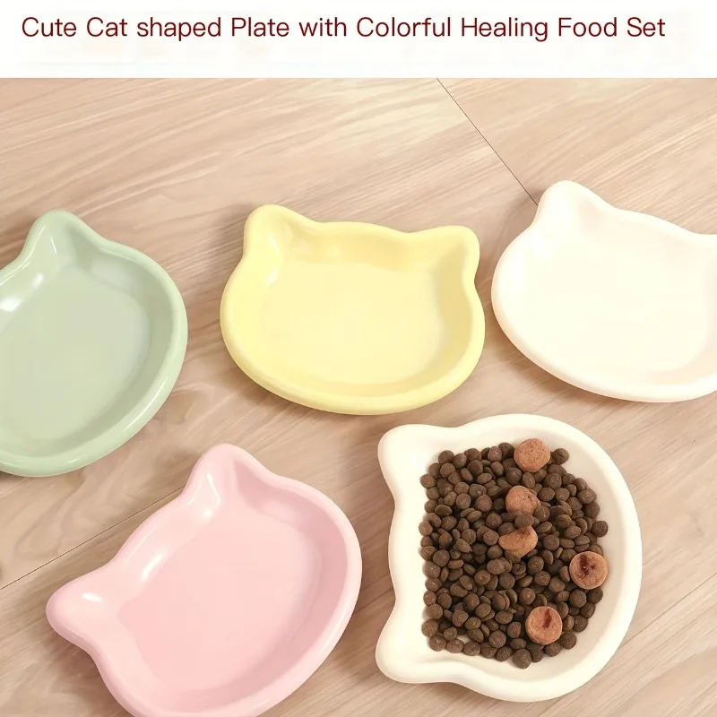4-Color Pet Bowl Cat Food Dish Canned Snack Frozen Meal Plate for Dwarf Cats Premium Anti-Black-Nose Pet Dish Home Use Pet Bowl.