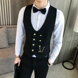 Men's Double Breasted Vest Spring 2024 New Slim Sleeveless Formal Suit Vest Gray Black Fashion Men's Business Casual Suit Vest