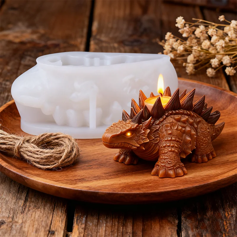 Molde realista para velas de estegosaurio, detalles de postura para caminar, fabricación de arcilla/plastro/resina/cera/manualidades de jabón, serie mol temática de dinosaurio