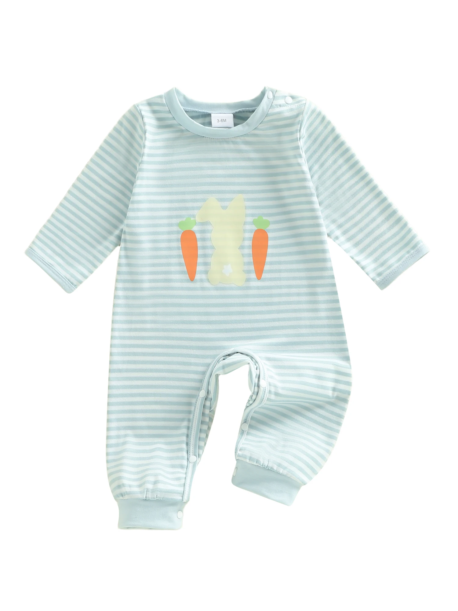 

Easter Bunny Rabbit Striped Carrot Print Long Sleeve Romper for Baby Boys and Girls Cute Crewneck Jumpsuit for Spring