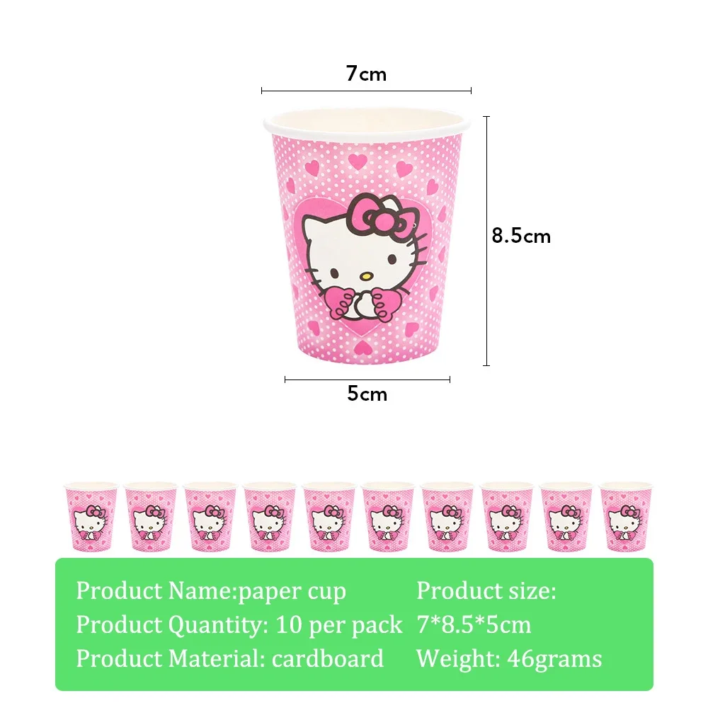 Hello Kitty Theme Girl's Birthday Party Disposable Cutlery Paper Cup Napkins Children's Favorite KT Cat Balloon Party Decoration