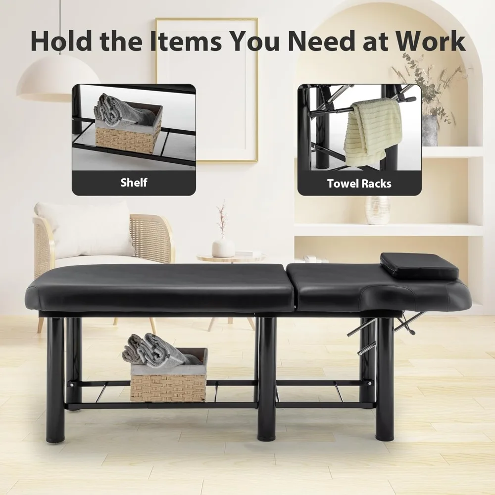 طاولة تدليك مع مسند ظهر قابل للتعديل لطاولة العلاج والمنتجعات الصحية وسرير الوجه ومعدات التجميل، وإطار معدني من جلد البولي يوريثان #6