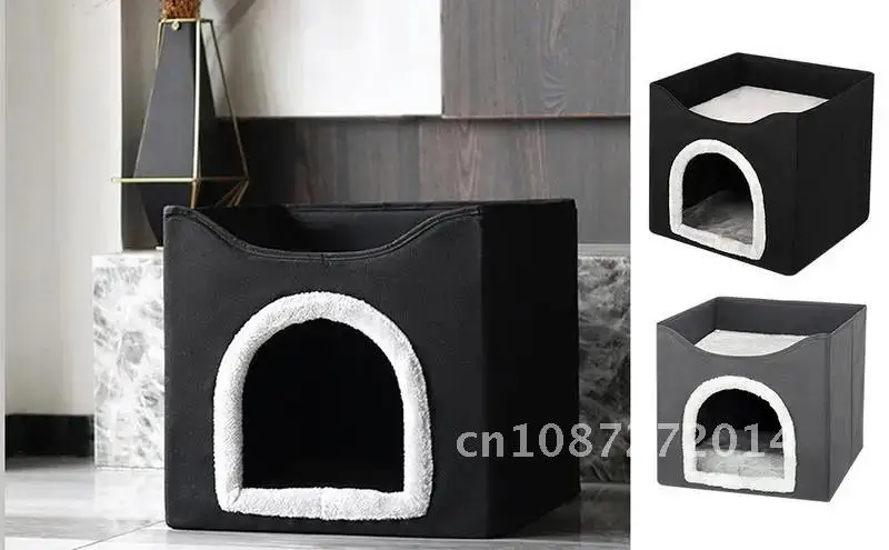 

Indoor Dog House Soft Cozy Foldable Cat Cube Condo Warm Kennel Cats Layer Small Nest Cat Medium Sleeping House For Double