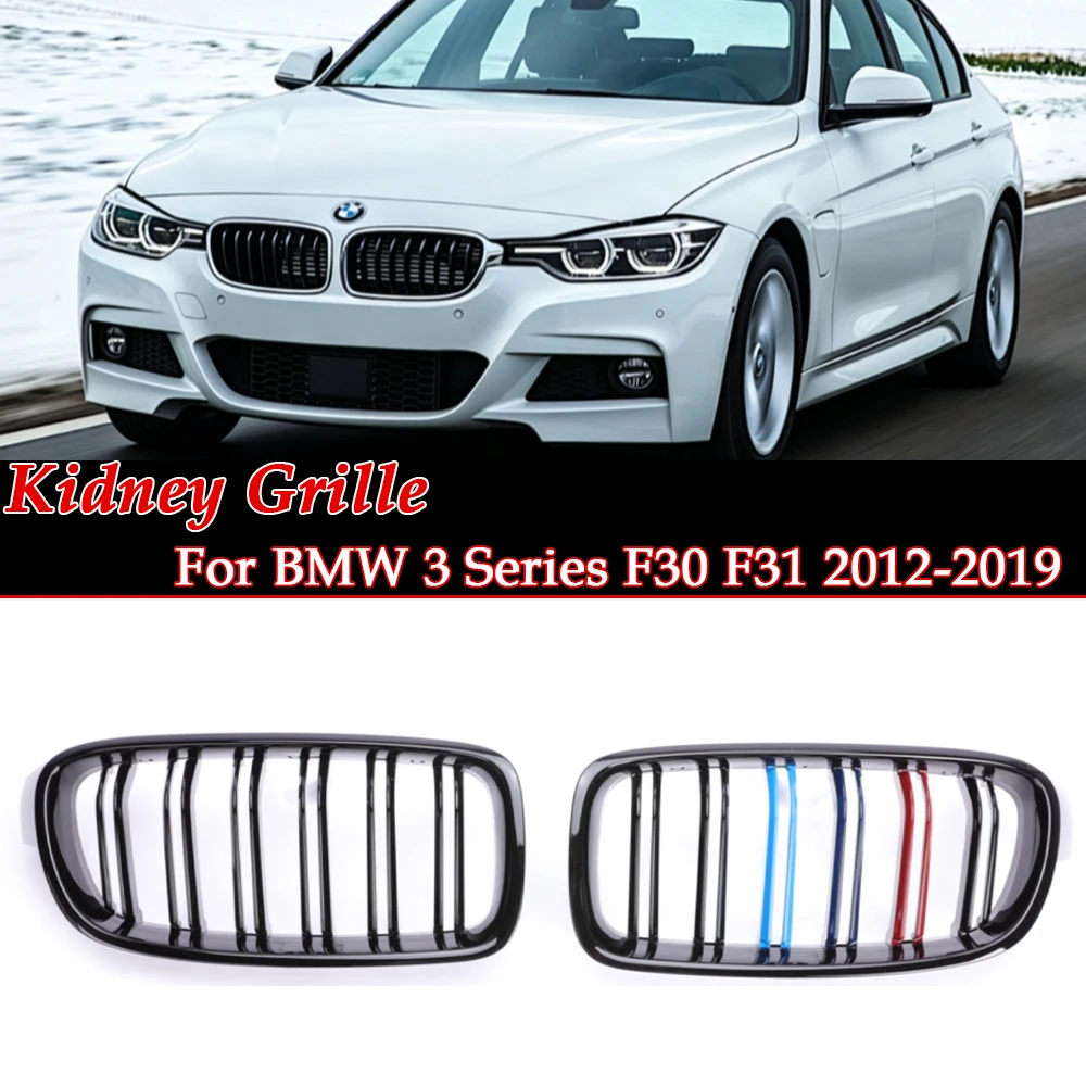 Double Single Slats 8 Line Chrome M Color Grille ABS Kidney OE Grill For BMW 3 Series F30 F31  2012-2019  Accessories Black