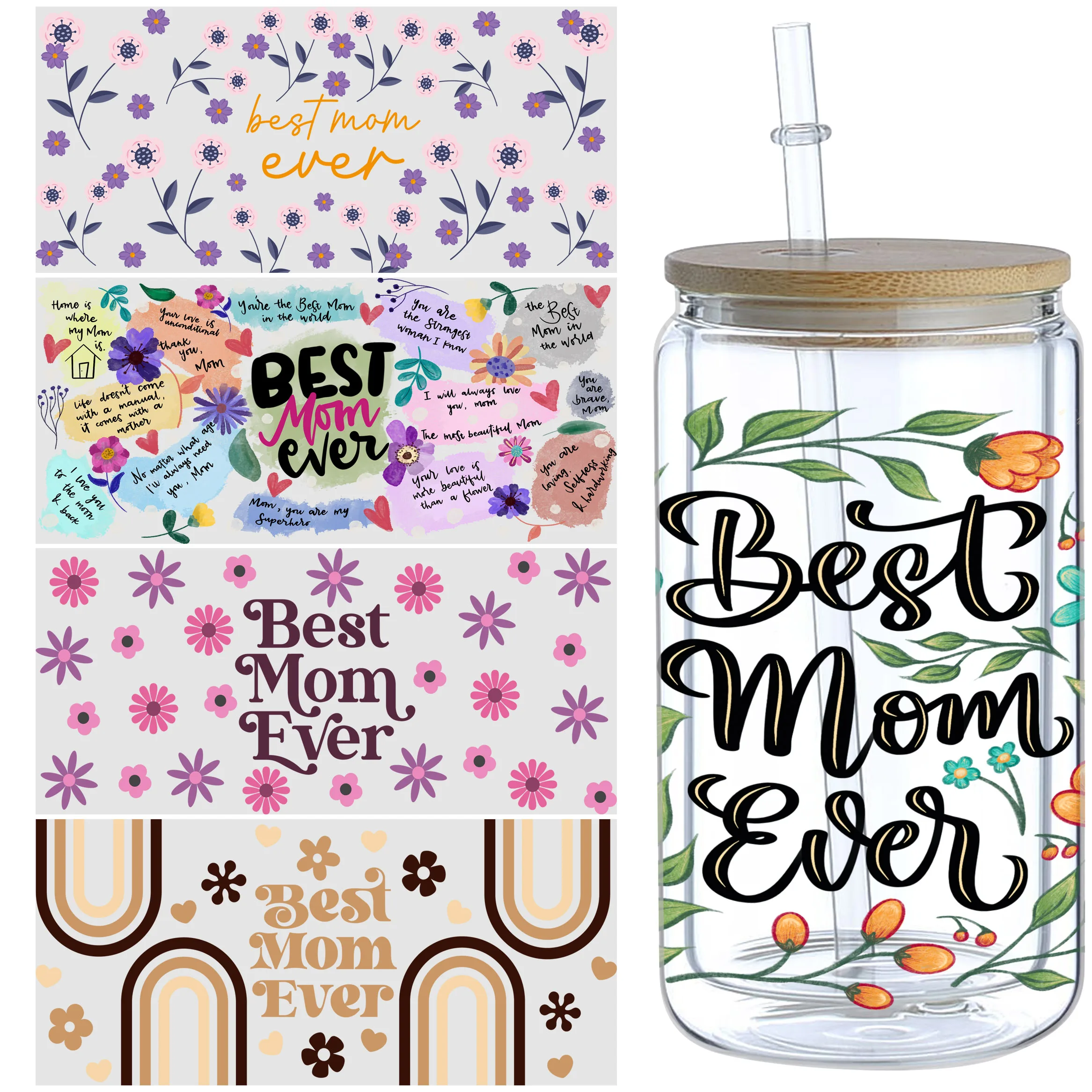 5sheets Mother's Day Design UV DTF Cup Stickers, Waterproof Sticker Pack For Decorating Mugs, Cups, Bottles, School Supplies