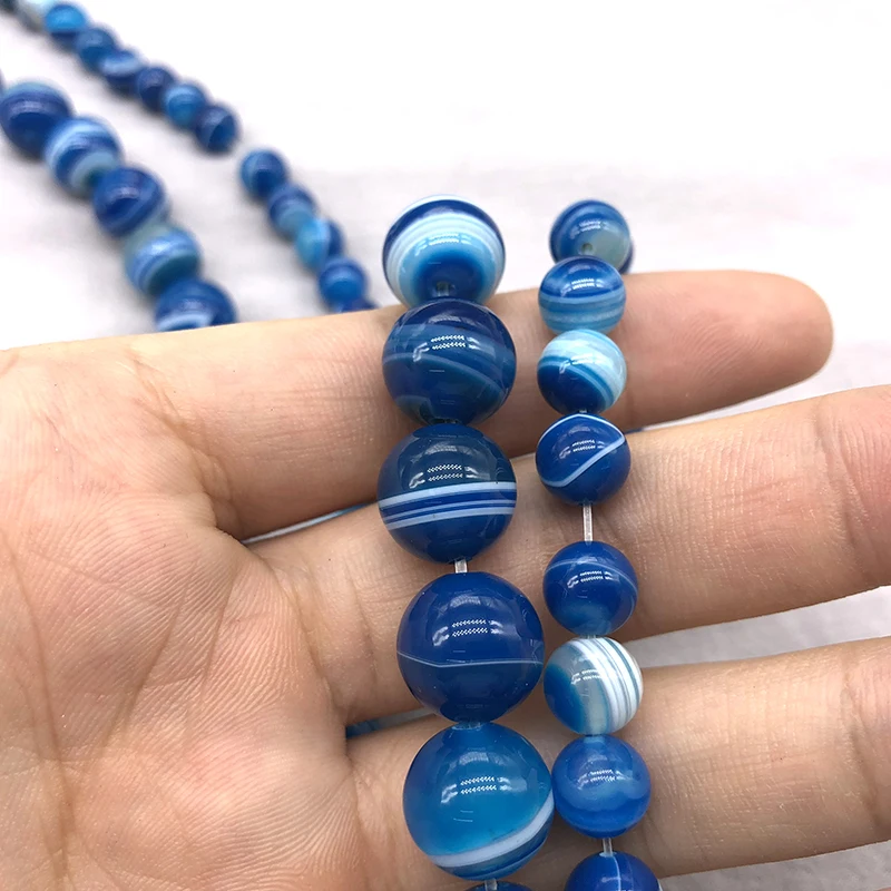 أقراط أونيكس الطبيعية المستديرة للنساء ، خط ملفوفة ، الحرير Agates ، الخرز فضفاضة ، DIY بها بنفسك سلسلة اليد والمجوهرات ، اكسسوارات عالية الجودة ، الأزرق #3