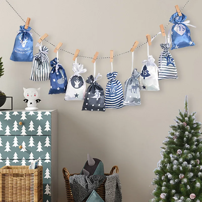 2024 Christmas Decoration Advent Calendar 24pcs Gift Bags Kerst Decoratie DIY Paper Stickers Wooden Ornament Xmas Navidad