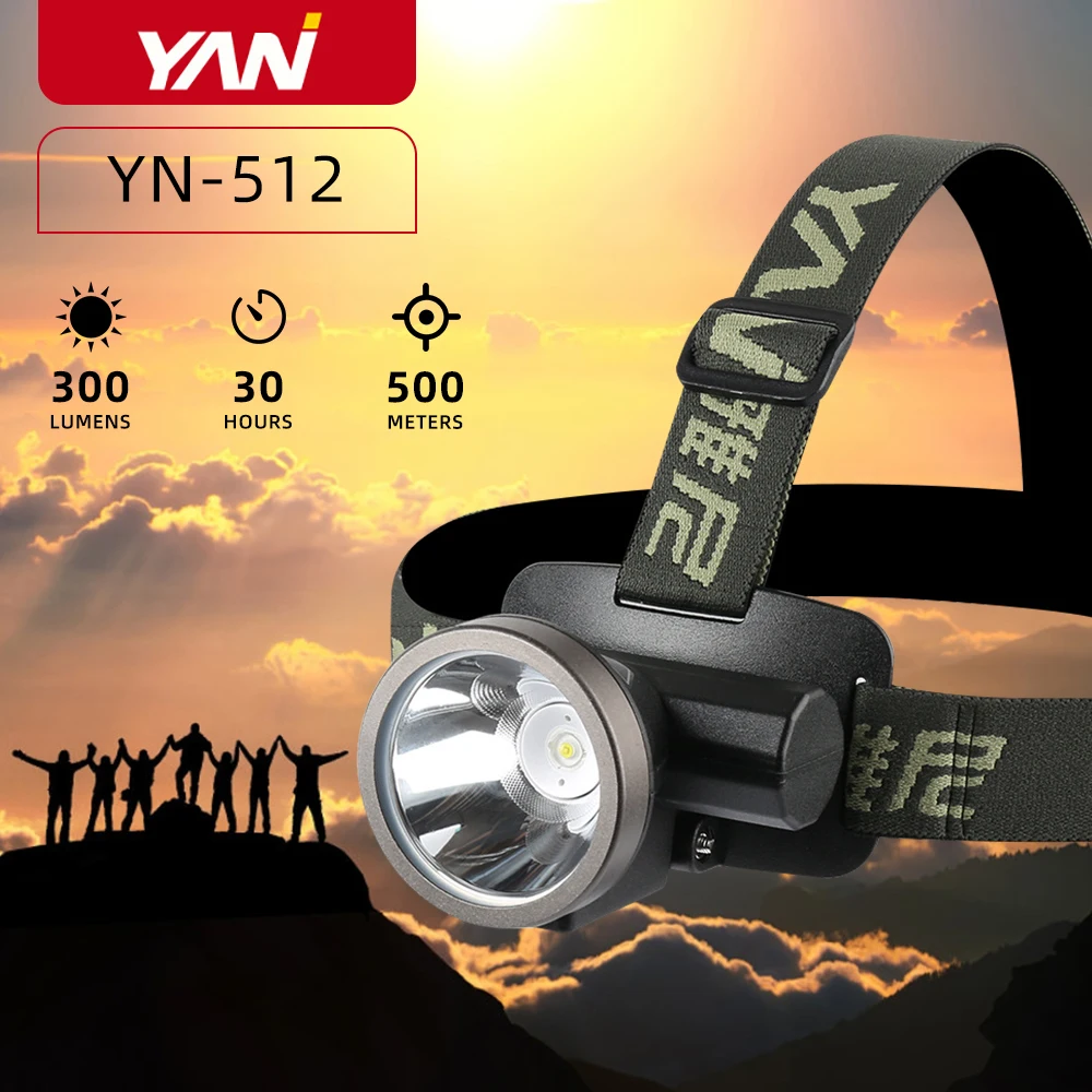 YN-512 Led Headlamp 1800mAh Type C Rechargeable Headlight Super Bright Head-mounted Flashlight Torch For Fishing Hiking Camping