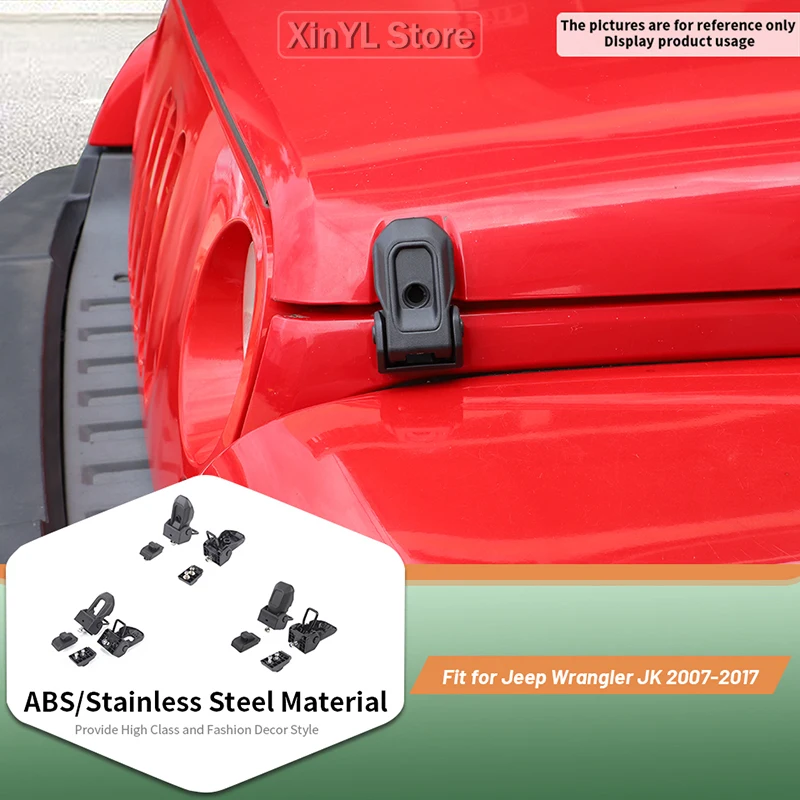 

Car Engine Lock Hood Latch Catch Brackets Cover Kit for Jeep Wrangler JK 2007-2017 1Pair