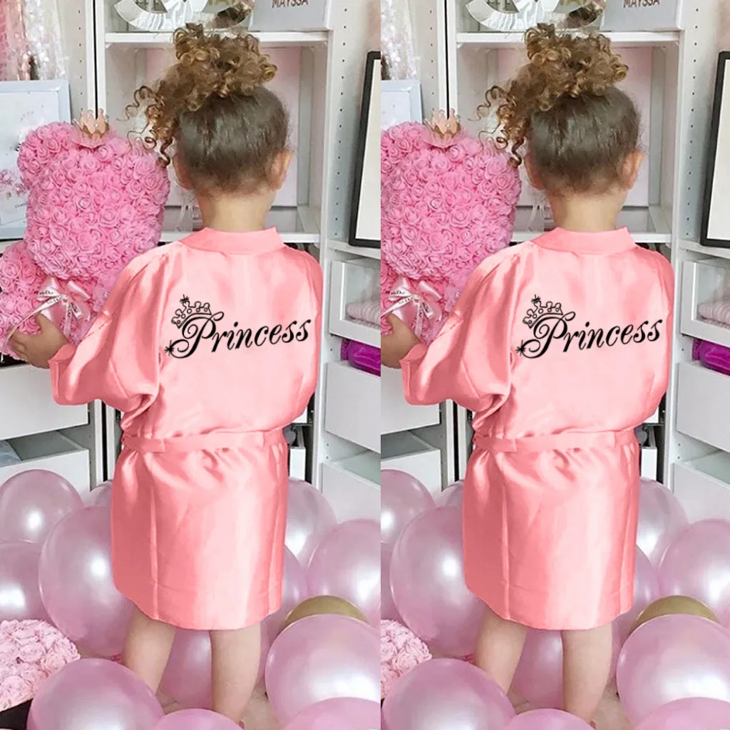 

Children's Girl Pink Robe Solid Silk Satin Kimono Bathrobe Birthday Pajamas Nightgown 1-5 Years Kids Sleepwear Princess Robes