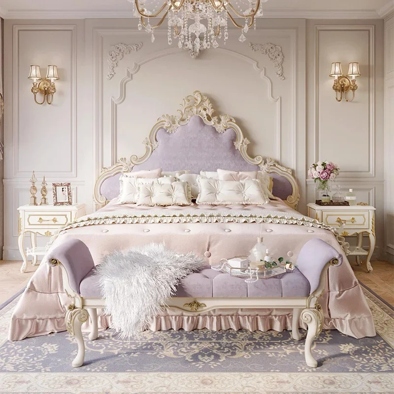 Cama Sencilla de Madera, Estilo Francés, Diseño Moderno, Tamaño Queen, Cama Matrimonial, Cama Doble de Lujo para Dormitorio, Muebles para el Hogar