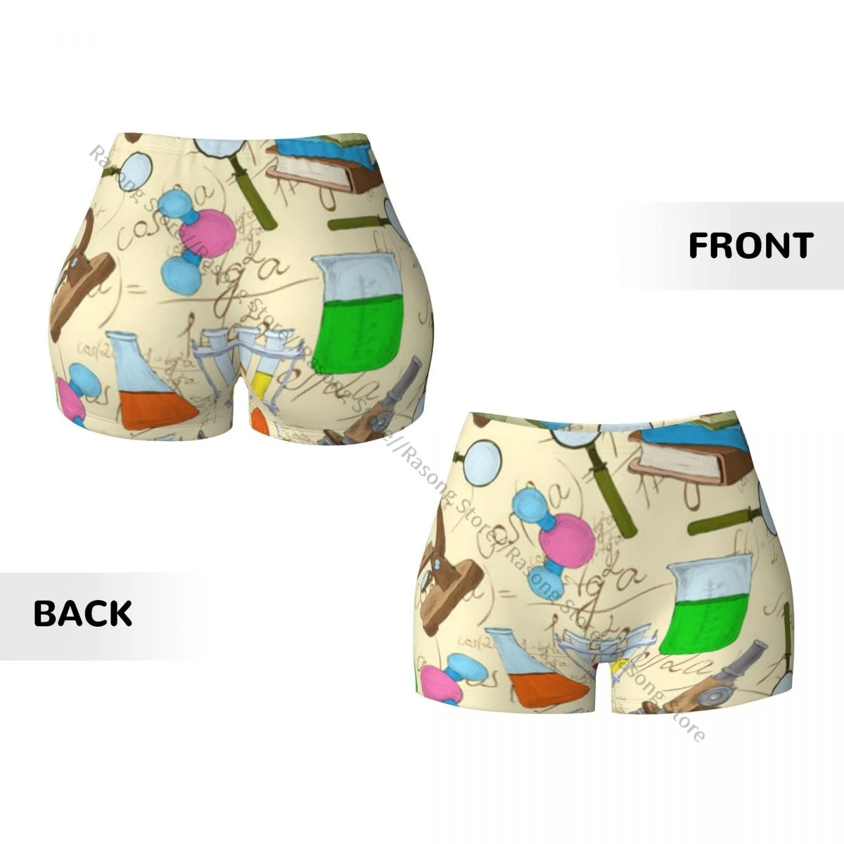 女性用ヨガショーツ カラフルなスケッチブック 顕微鏡の図面 クリーミーバック スクランチ戦利品 バットリフティング コンフォート フィットネス ジム