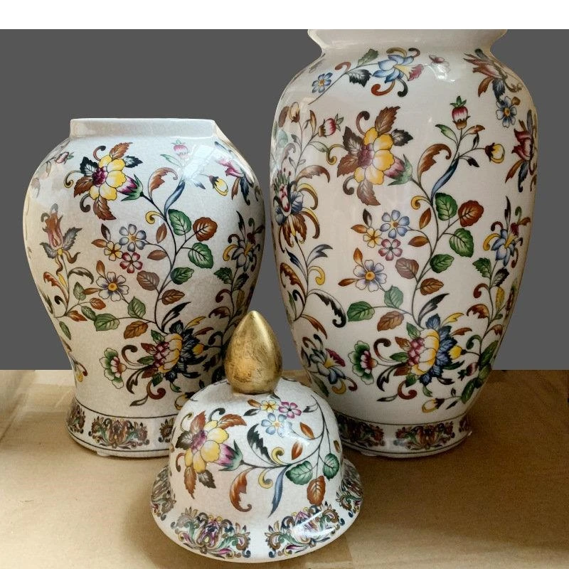 Flowers Painted Ceramic Storage Jar Ginger Jars Artificial Flower Vase Porcelain Jewelry Cosmetic Container Desk Decoration