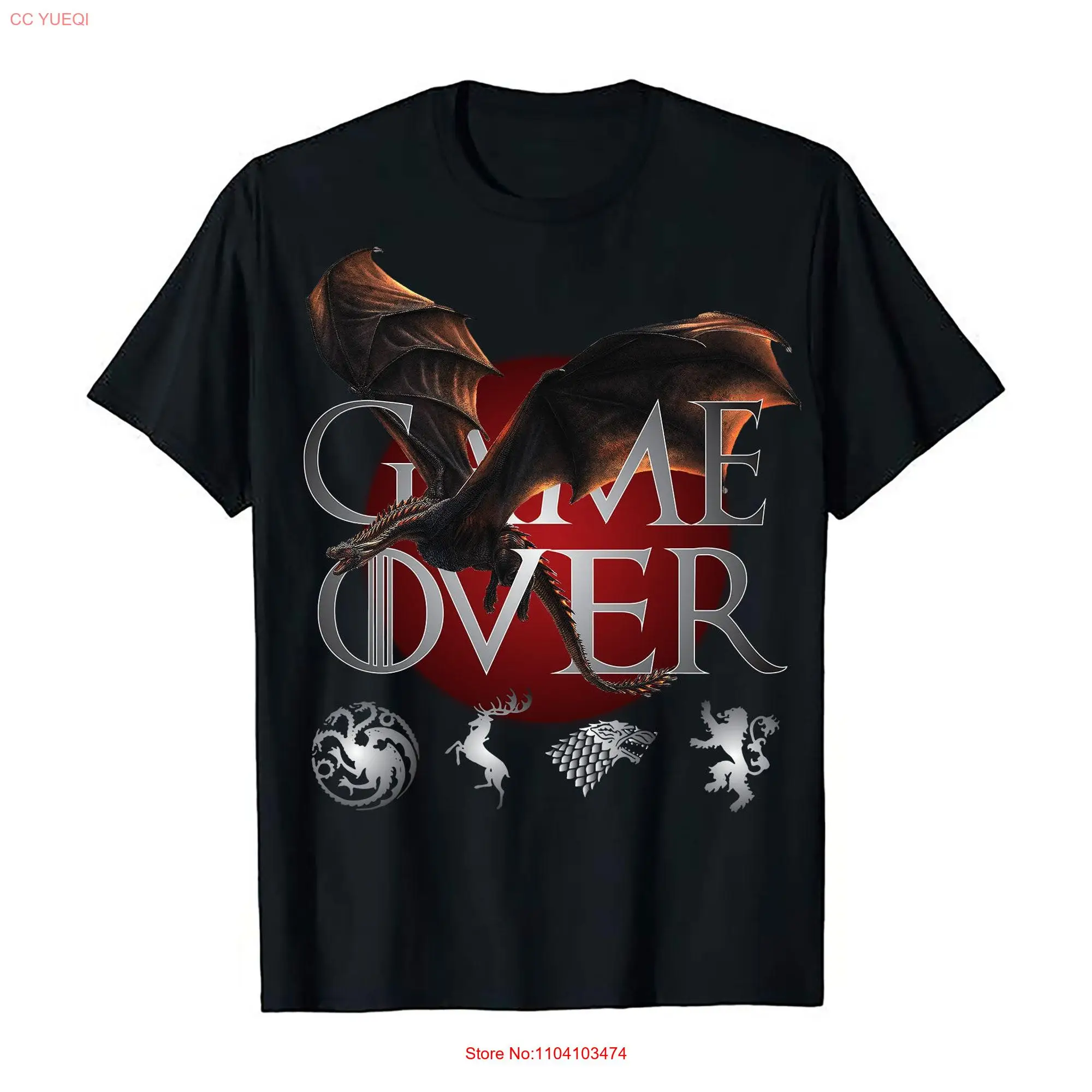 Camiseta de manga larga o corta de Game Over Fantasy, Dragon Fire, Cool King, Queen Of Thron Is Coming para verano o invierno