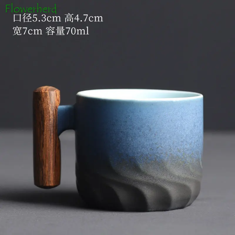 Kiln Changed Glaze Ceramic Mug Wooden Handle Tea Cup Teaware Creative Italian Handmade Coffee Cups Porcelain Small Gift Mugs