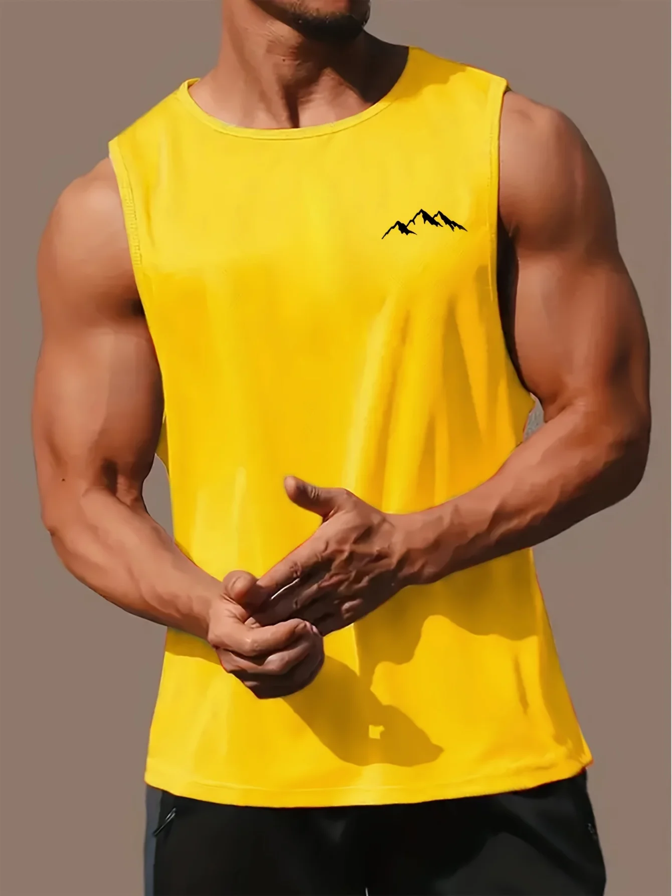 Men's summer casual sports fitness loose mountain print comfortable breathable round neck sleeveless vest