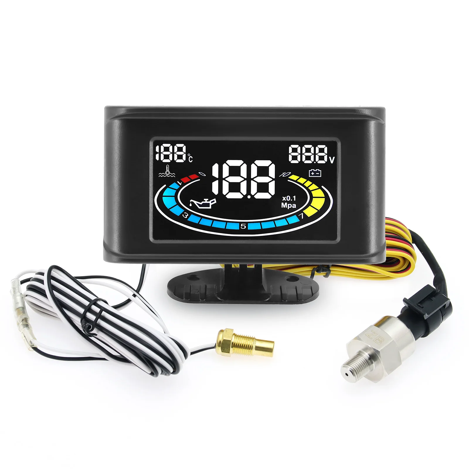 3 IN 1 LCD LKW Auto Öldruckmesser Voltmeter Spannung Wassertemperaturmesser + Sensor 10 mm 1/8 NPT Universal 12 V 24 V Auto