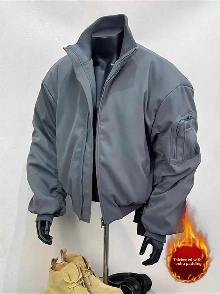 

Американская летная куртка-бомбер из хлопка, утепленная, с воротником-стойкой, свободного кроя, на молнии, для повседневной носки, зимняя, теплая