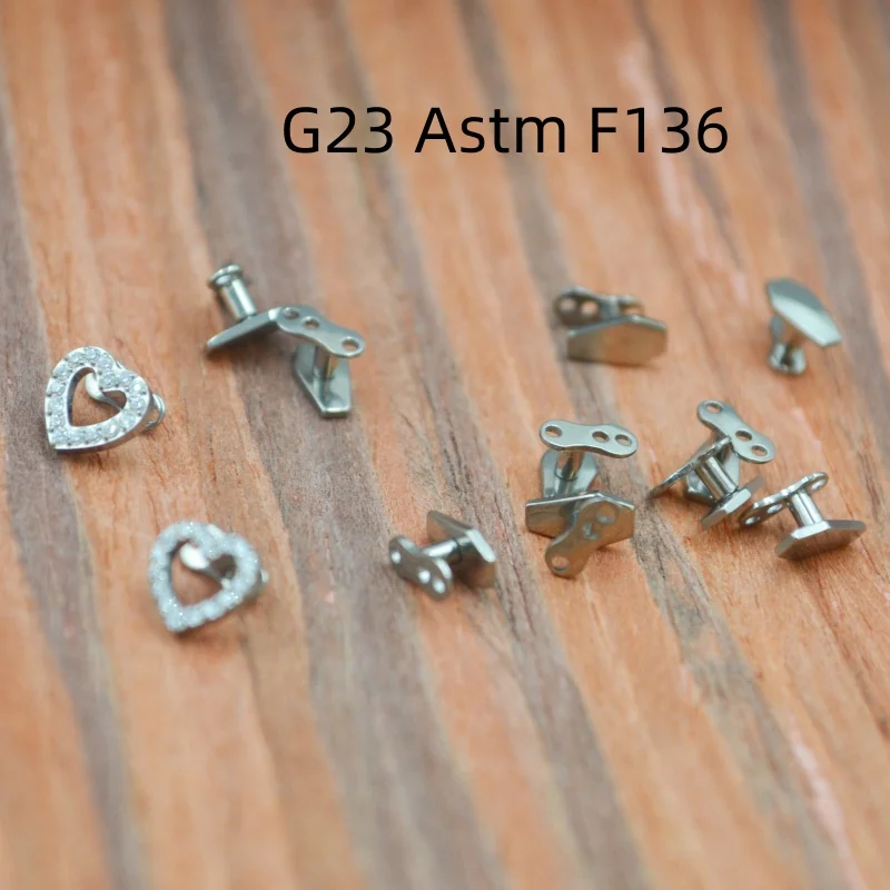 10pc G23 Titanium Body jewelry Micro Dermal Anchor Top Surface Skin Diver Hide In Heart CZ Internally threaded Body Piercing