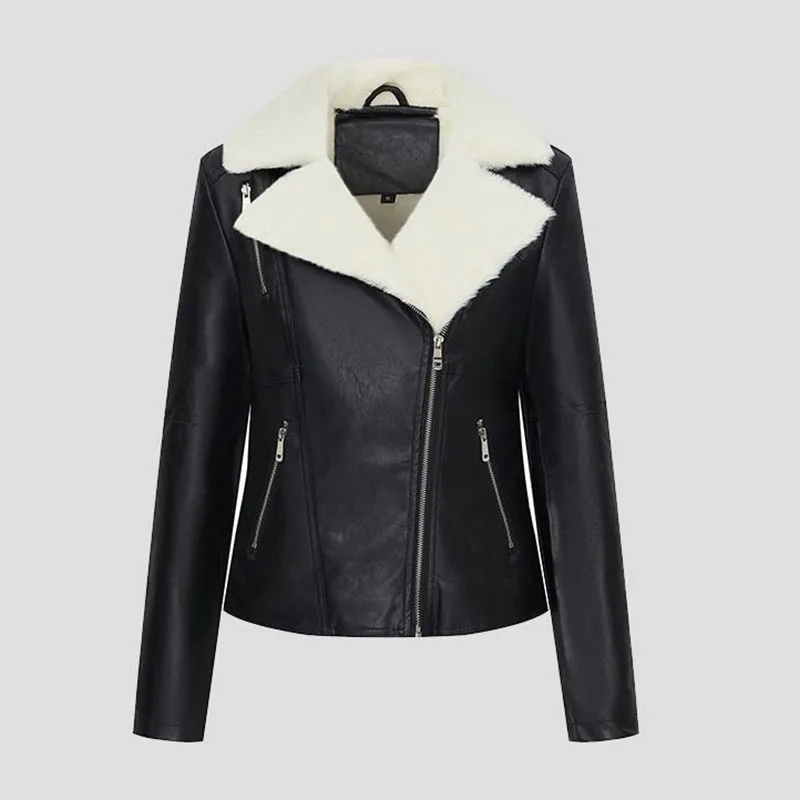 Aelegantmis Cappotto in pelliccia sintetica Giacca in pelle da donna Autunno Inverno Caldo peluche Capispalla spesso Colletto in pelliccia di lana da donna Giacche basic