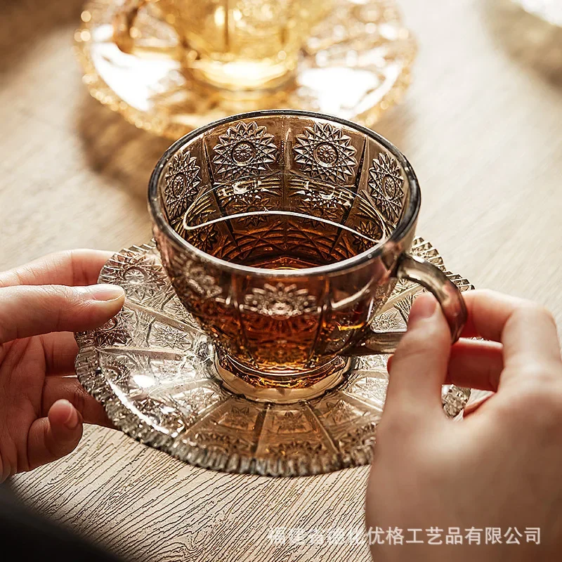 Coffee Set Suit Household Luxury Small Fine High-Looking Cup Women's Retro Embossed Glass