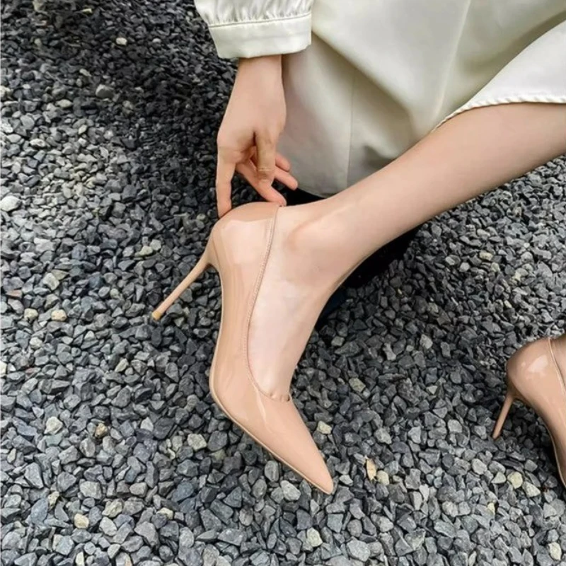 2025 New Fashion nude high heels minimalist PU temperament pointed shallow multi-functional high heels single and double shoes