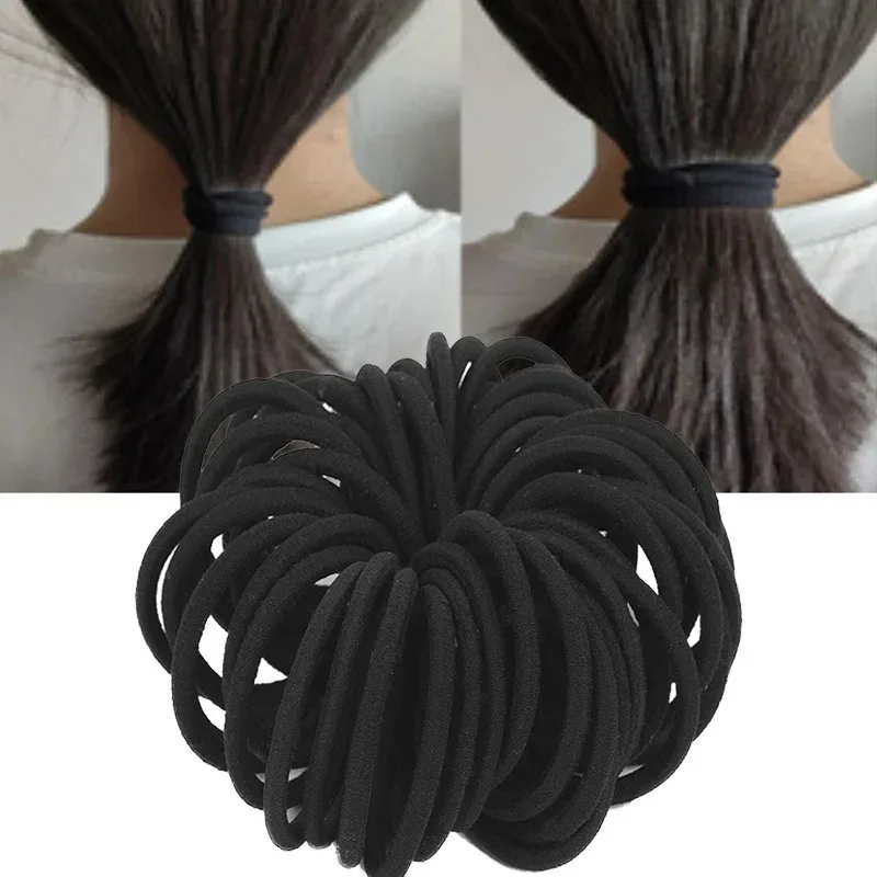 50/100pcs Women Girls Hair Rubber Bands Hair Tie Ropes Black Elastic Hairband Ponytail Holder Headbands Scrunchies 3mm/4mm/6mm