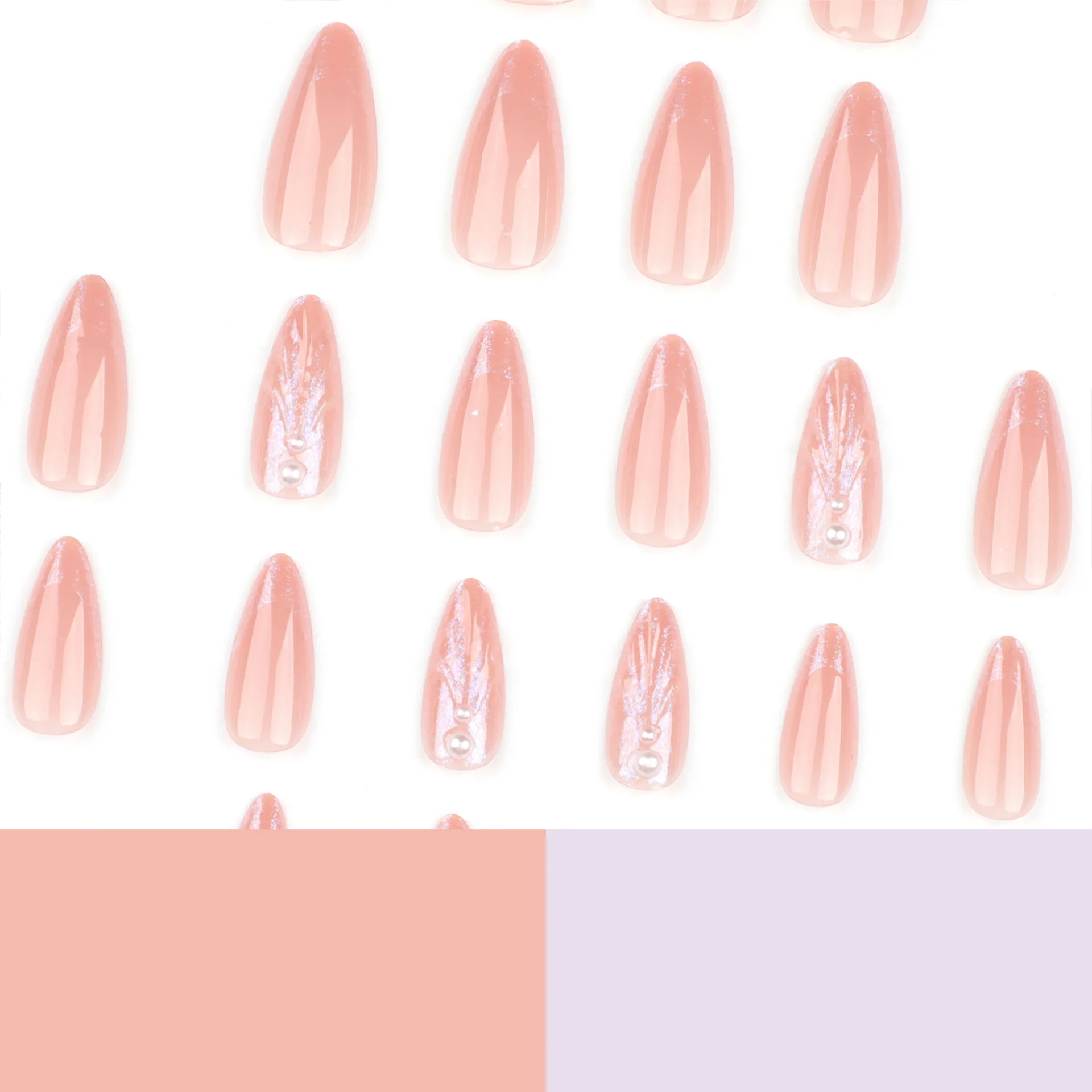 24Pcs Almond False Nail  Shell nude color Wearable Handmade Manicure Fake Nail