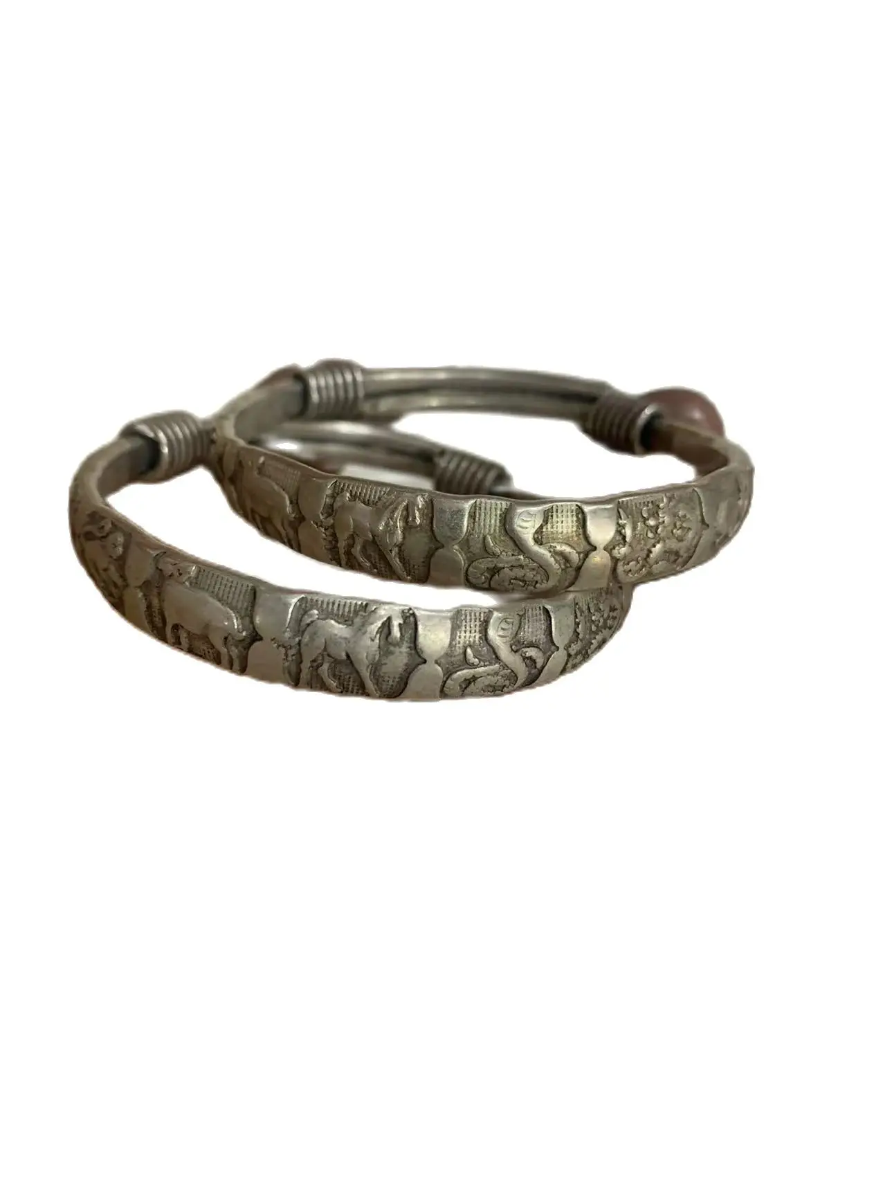 Rare Qing Dynasty Silver bracelet, Chinese zodiac, a pair, free shipping