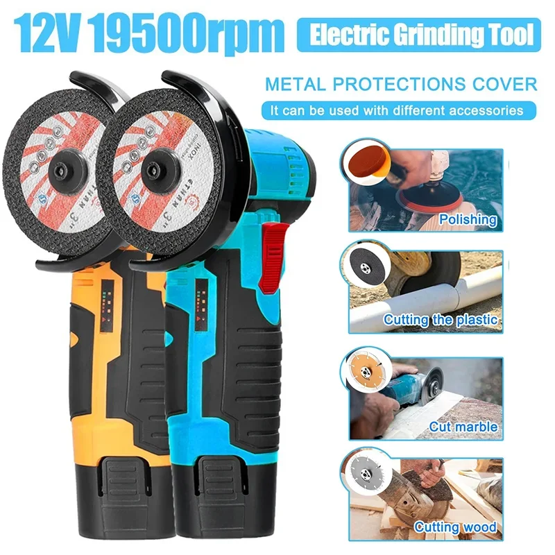 Power Grinder 12V Cordless Electric Angle Grinder 800W 19500rpm Lithium Battery Mini Polishing Grinding Machine Diamond Cutting