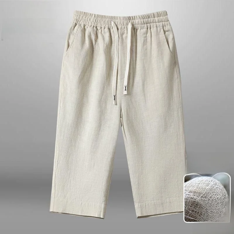 

Blue Linen Cotton Casual Pants Loose Fit Summer Thin Knee-Length Breathable Men's Women's Youth Sle Straight Leg Trousers