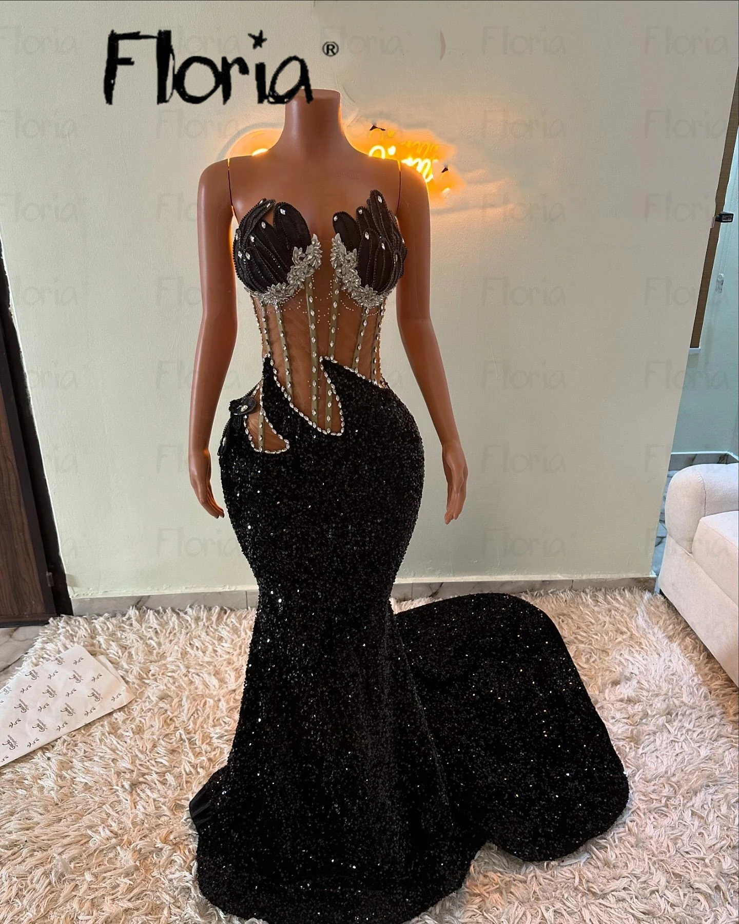 Black Women High Side Split Sequin Cocktail Dress Beads Party Night Dresses Wedding Senior Guest Gown Customized Evening Dress